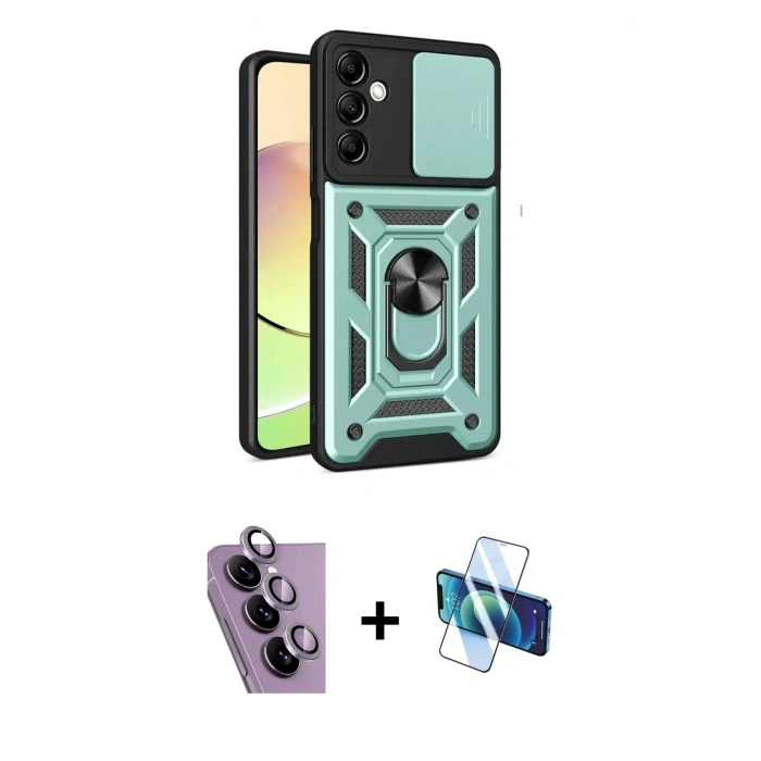 MARSİLYAN™- Galaxy S24 FE Kılıf Ahenk Klasik - Siyah 3D Antistatik Seramik Nano Ekran Koruyucu + Raze Metal Kamera Lens - MR