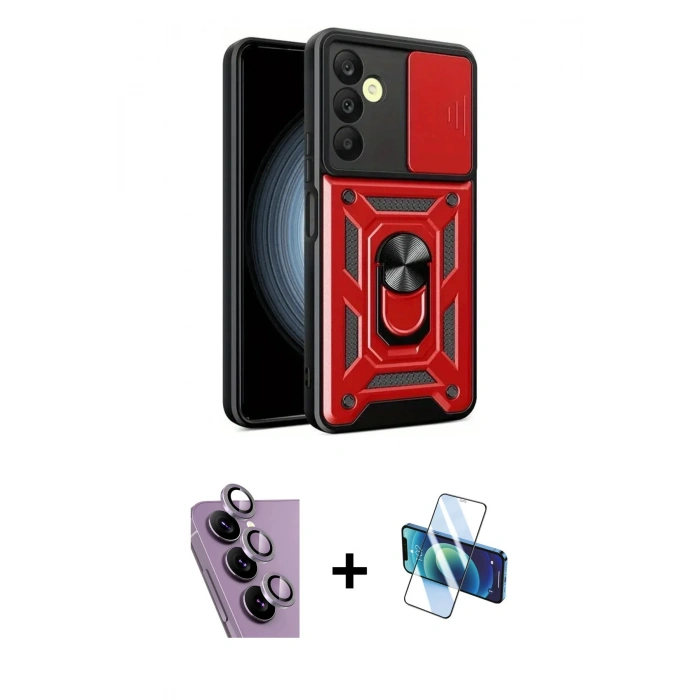 MARSİLYAN™- Galaxy S24 FE Kılıf Ahenk Klasik - Siyah 3D Antistatik Seramik Nano Ekran Koruyucu + Raze Metal Kamera Lens - MR