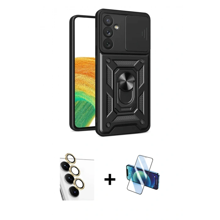 MARSİLYAN™- Galaxy S24 FE Kılıf Ahenk Klasik - Siyah 3D Antistatik Seramik Nano Ekran Koruyucu + Raze Metal Kamera Lens - SI