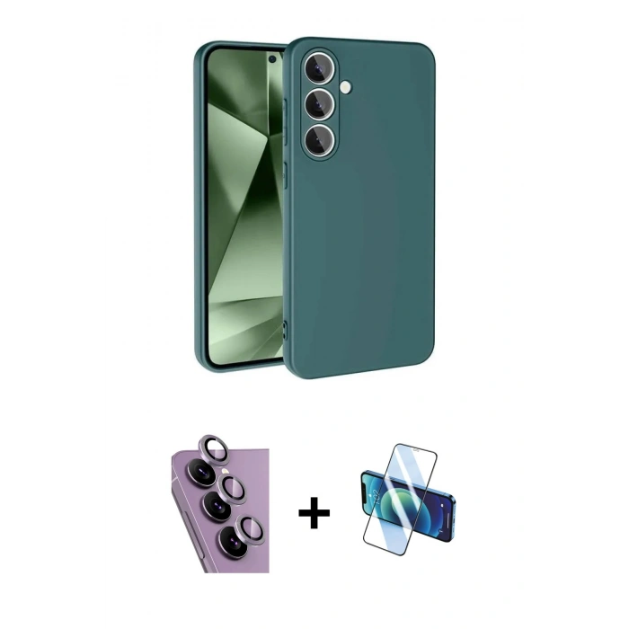 MARSİLYAN™- Galaxy S24 FE Kılıf Ahenk Serisi - Siyah 3D Antistatik Seramik Nano Ekran Koruyucu + Raze Metal Kamera Lens - MR