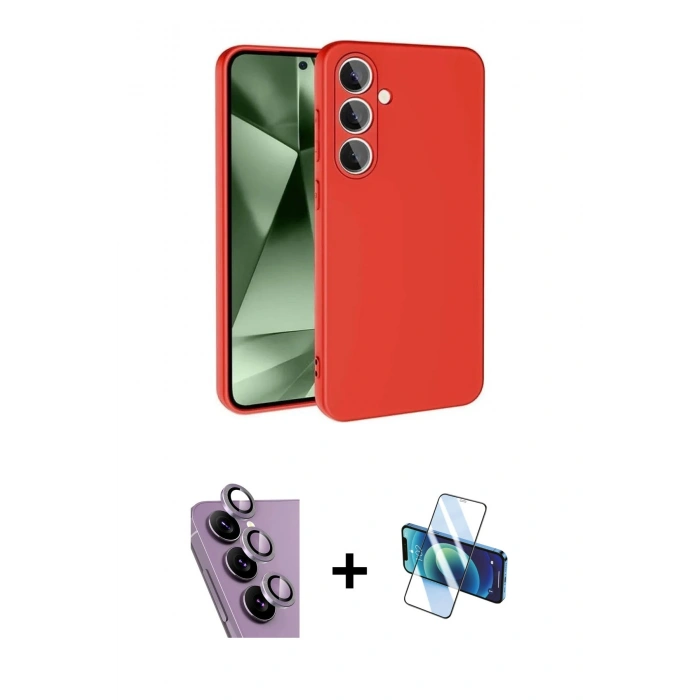 MARSİLYAN™- Galaxy S24 FE Kılıf Ahenk Serisi - Siyah 3D Antistatik Seramik Nano Ekran Koruyucu + Raze Metal Kamera Lens - MR