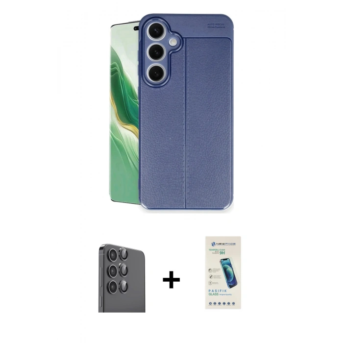 MARSİLYAN™- Galaxy S24 FE Kılıf Doruk Klasik Özel Seri - Şeffaf Pasifik Cam Ekran Koruyucu + Raze Metal Kamera Lens - SH
