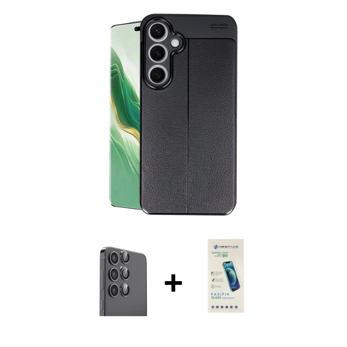 MARSİLYAN™- Galaxy S24 FE Kılıf Doruk Klasik Özel Seri - Şeffaf Pasifik Cam Ekran Koruyucu + Raze Metal Kamera Lens - SH