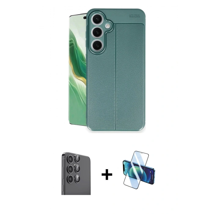 MARSİLYAN™- Galaxy S24 FE Kılıf Doruk Klasik Özel Seri - Siyah 3D Antistatik Cam Ekran Koruyucu + Raze Metal Kamera Lens - SH
