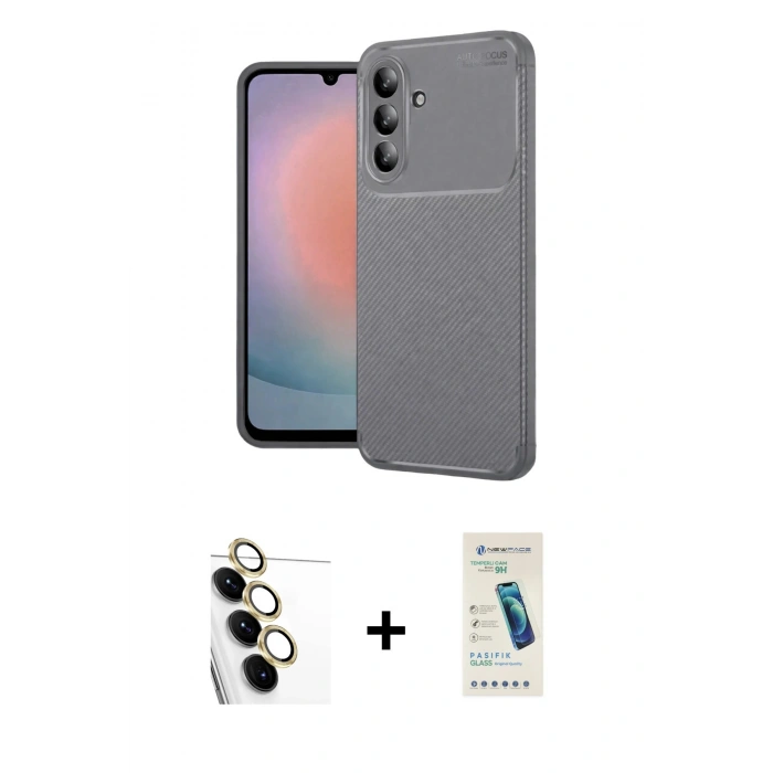 MARSİLYAN™- Galaxy S24 FE Kılıf Eksen Form Prime - Şeffaf Pasifik Cam Ekran Koruyucu + Raze Metal Kamera Lens - SI