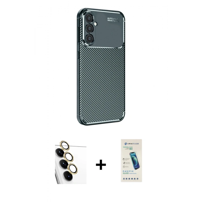 MARSİLYAN™- Galaxy S24 FE Kılıf Eksen Form Prime - Şeffaf Pasifik Cam Ekran Koruyucu + Raze Metal Kamera Lens - SI