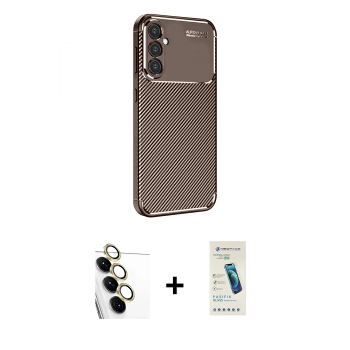MARSİLYAN™- Galaxy S24 FE Kılıf Eksen Form Prime - Şeffaf Pasifik Cam Ekran Koruyucu + Raze Metal Kamera Lens - SI