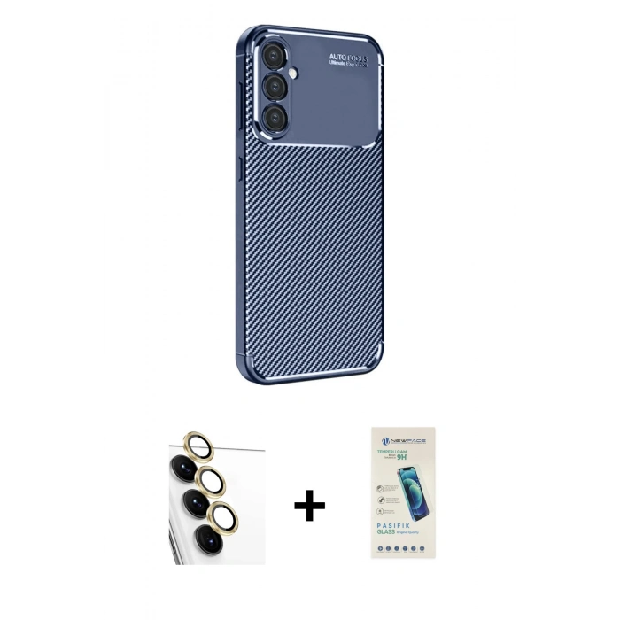 MARSİLYAN™- Galaxy S24 FE Kılıf Eksen Form Prime - Şeffaf Pasifik Cam Ekran Koruyucu + Raze Metal Kamera Lens - SI