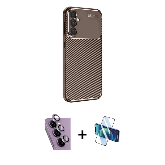 MARSİLYAN™- Galaxy S24 FE Kılıf Eksen Form Prime - Siyah 3D Antistatik Cam Ekran Koruyucu + Raze Metal Kamera Lens - MR