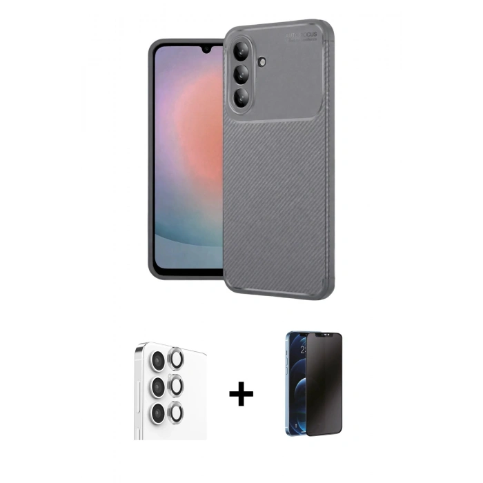 MARSİLYAN™- Galaxy S24 FE Kılıf Eksen Form Prime - Siyah 3D Antistatik Hayalet Cam Ekran Koruyucu + Raze Metal Kamera Lens - GI
