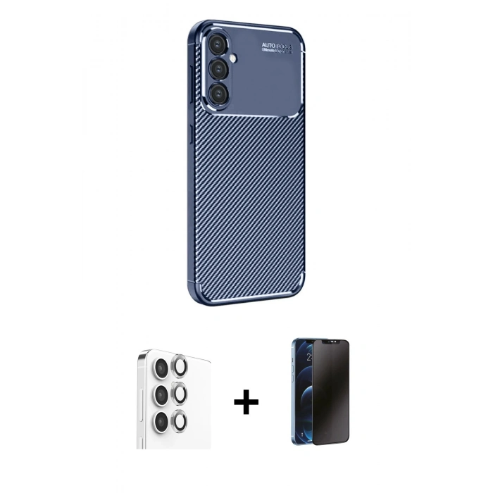 MARSİLYAN™- Galaxy S24 FE Kılıf Eksen Form Prime - Siyah 3D Antistatik Hayalet Cam Ekran Koruyucu + Raze Metal Kamera Lens - GI