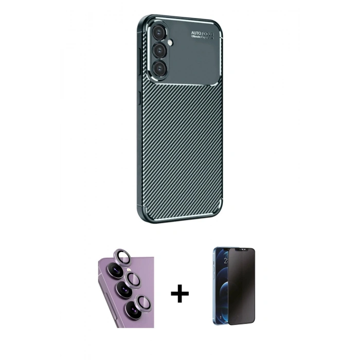 MARSİLYAN™- Galaxy S24 FE Kılıf Eksen Form Prime - Siyah 3D Antistatik Hayalet Cam Ekran Koruyucu + Raze Metal Kamera Lens - MR