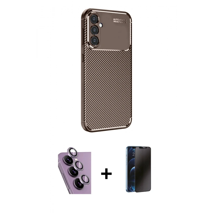 MARSİLYAN™- Galaxy S24 FE Kılıf Eksen Form Prime - Siyah 3D Antistatik Hayalet Cam Ekran Koruyucu + Raze Metal Kamera Lens - MR