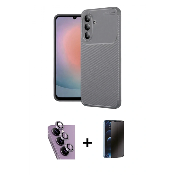 MARSİLYAN™- Galaxy S24 FE Kılıf Eksen Form Prime - Siyah 3D Antistatik Hayalet Cam Ekran Koruyucu + Raze Metal Kamera Lens - MR