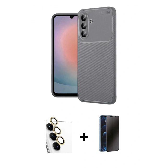 MARSİLYAN™- Galaxy S24 FE Kılıf Eksen Form Prime - Siyah 3D Antistatik Hayalet Cam Ekran Koruyucu + Raze Metal Kamera Lens - SI