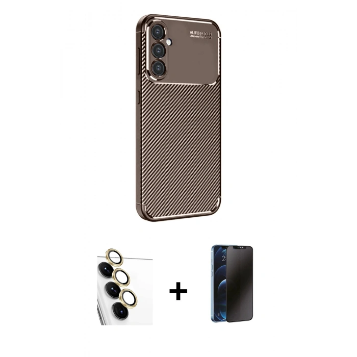 MARSİLYAN™- Galaxy S24 FE Kılıf Eksen Form Prime - Siyah 3D Antistatik Hayalet Cam Ekran Koruyucu + Raze Metal Kamera Lens - SI