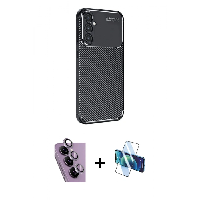 MARSİLYAN™- Galaxy S24 FE Kılıf Eksen Form Prime - Siyah 3D Antistatik Seramik Nano Ekran Koruyucu + Raze Metal Kamera Lens - MR