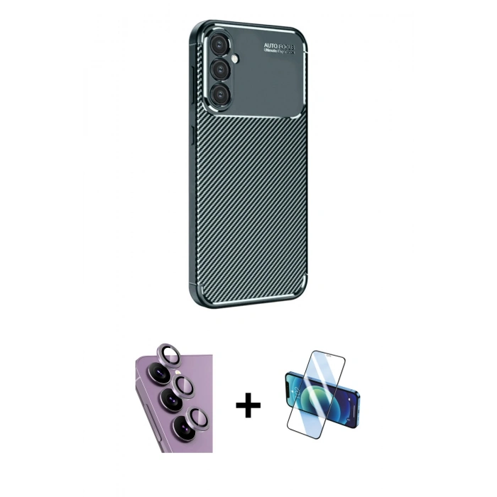MARSİLYAN™- Galaxy S24 FE Kılıf Eksen Form Prime - Siyah 3D Antistatik Seramik Nano Ekran Koruyucu + Raze Metal Kamera Lens - MR
