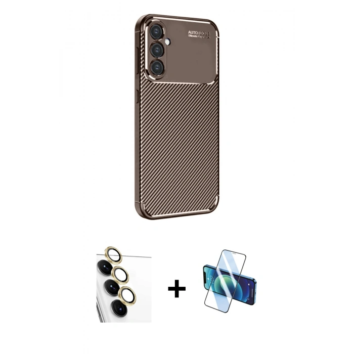 MARSİLYAN™- Galaxy S24 FE Kılıf Eksen Form Prime - Siyah 3D Antistatik Seramik Nano Ekran Koruyucu + Sarı Raze Metal Kamera Lens