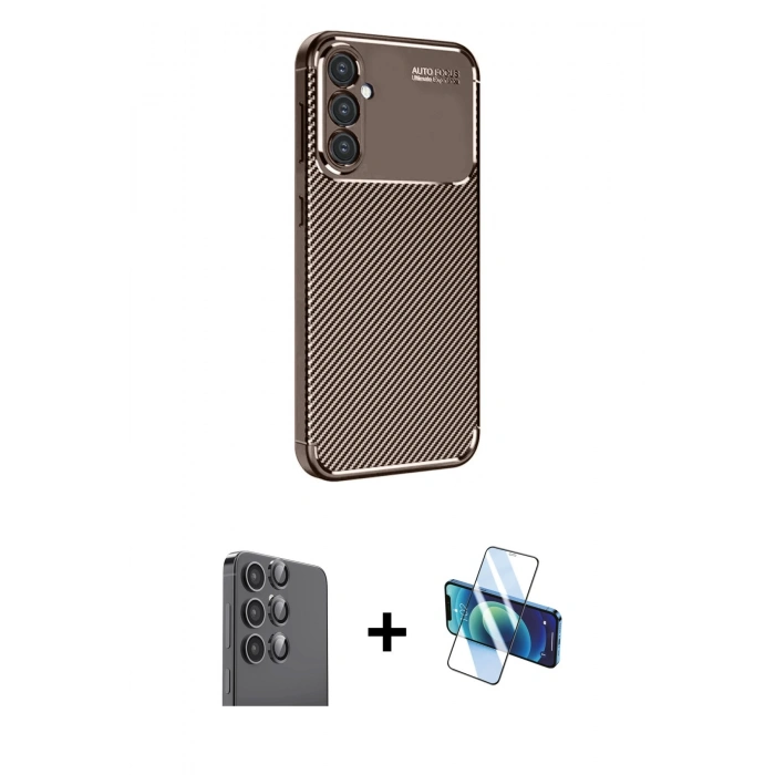 MARSİLYAN™- Galaxy S24 FE Kılıf Eksen Form Prime - Siyah 3D Antistatik Seramik Nano Ekran Koruyucu + Raze Metal Kamera Lens - SH