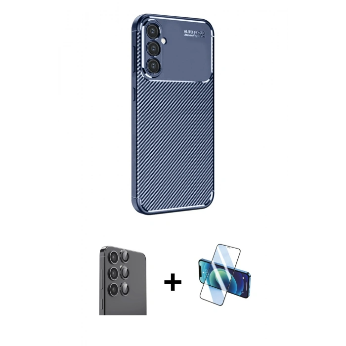 MARSİLYAN™- Galaxy S24 FE Kılıf Eksen Form Prime - Siyah 3D Antistatik Seramik Nano Ekran Koruyucu + Raze Metal Kamera Lens - SH