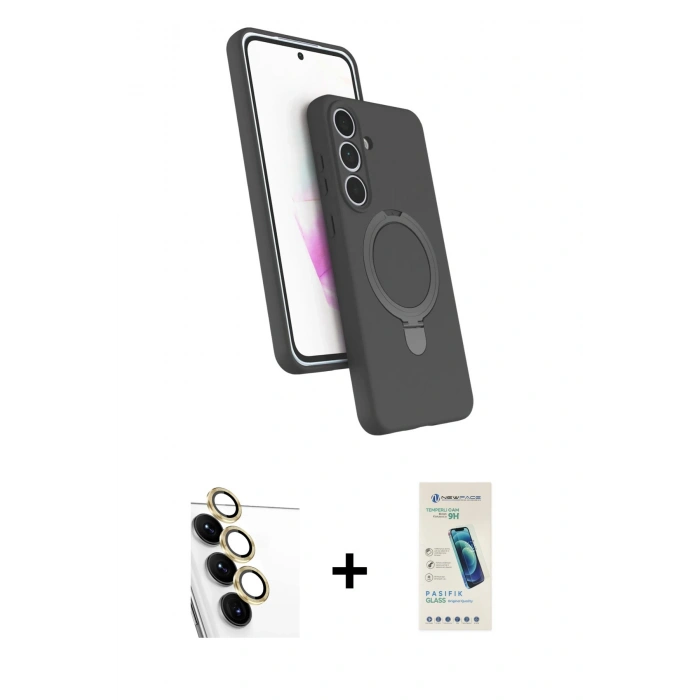 MARSİLYAN™- Galaxy S24 FE Kılıf İz Işık Koleksiyonu - Şeffaf Pasifik Cam Ekran Koruyucu + Raze Metal Kamera Lens - SI