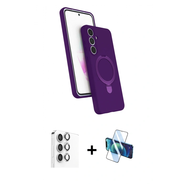 MARSİLYAN™- Galaxy S24 FE Kılıf İz Işık Koleksiyonu - Siyah 3D Antistatik Seramik Nano Ekran Koruyucu + Raze Metal Kamera Lens - GI