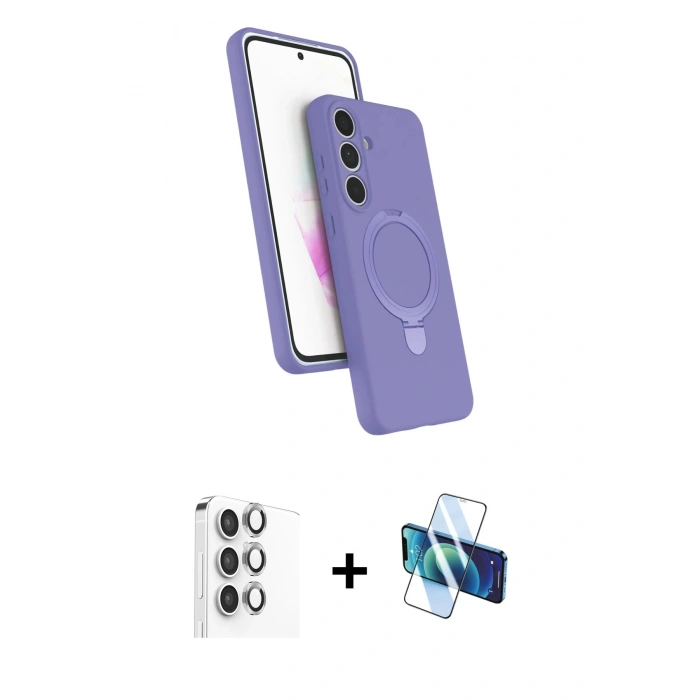 MARSİLYAN™- Galaxy S24 FE Kılıf İz Işık Koleksiyonu - Siyah 3D Antistatik Seramik Nano Ekran Koruyucu + Raze Metal Kamera Lens - GI