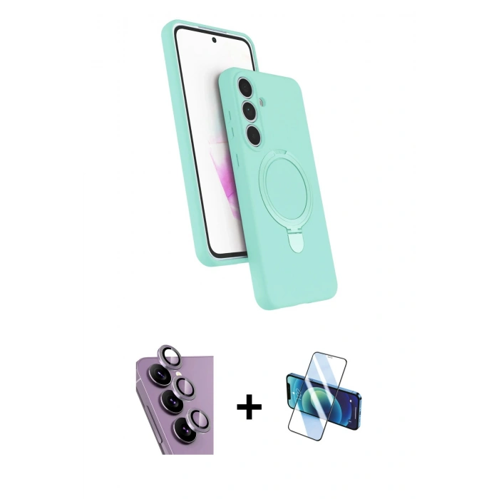 MARSİLYAN™- Galaxy S24 FE Kılıf İz Işık Koleksiyonu - Siyah 3D Antistatik Seramik Nano Ekran Koruyucu + Raze Metal Kamera Lens - MR