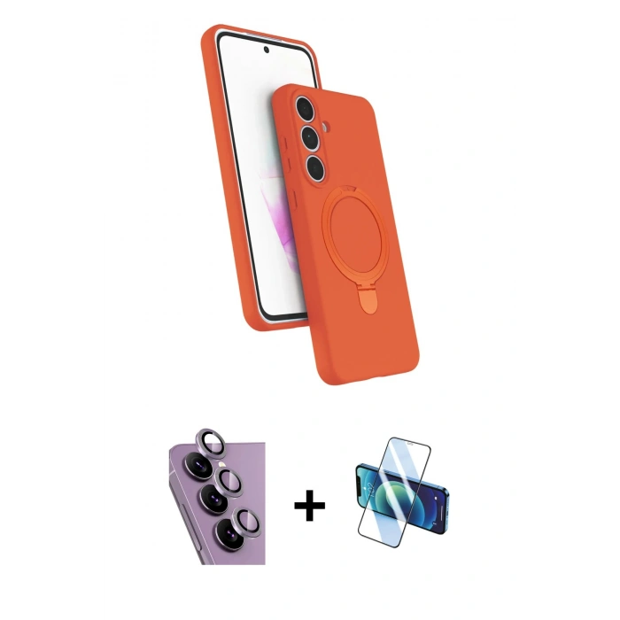 MARSİLYAN™- Galaxy S24 FE Kılıf İz Işık Koleksiyonu - Siyah 3D Antistatik Seramik Nano Ekran Koruyucu + Raze Metal Kamera Lens - MR