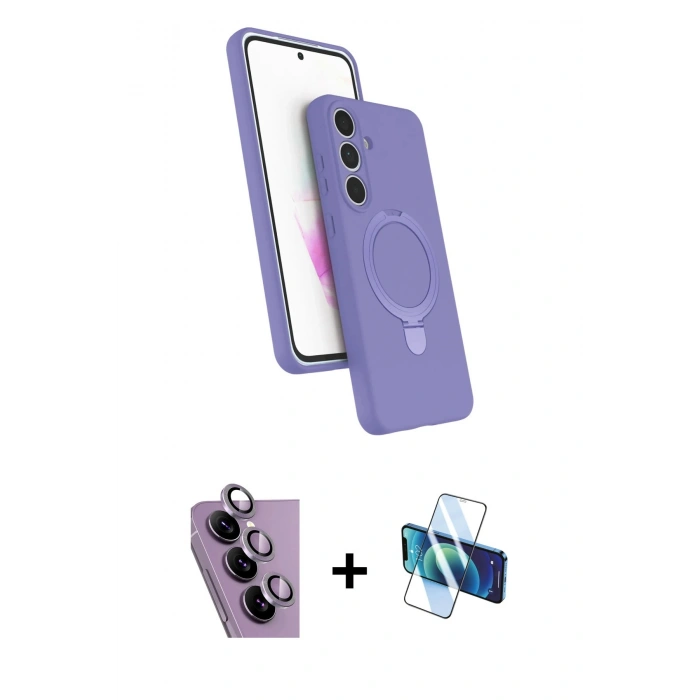 MARSİLYAN™- Galaxy S24 FE Kılıf İz Işık Koleksiyonu - Siyah 3D Antistatik Seramik Nano Ekran Koruyucu + Raze Metal Kamera Lens - MR