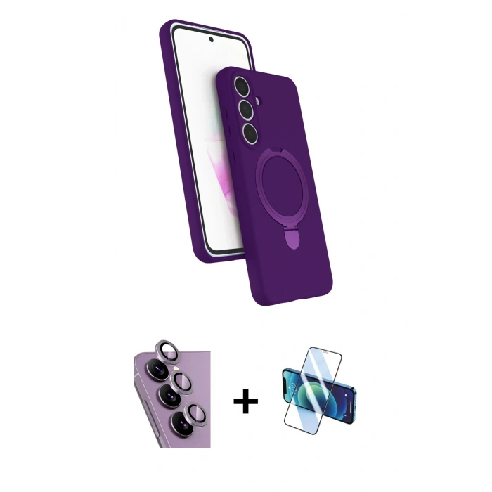 MARSİLYAN™- Galaxy S24 FE Kılıf İz Işık Koleksiyonu - Siyah 3D Antistatik Seramik Nano Ekran Koruyucu + Raze Metal Kamera Lens - MR