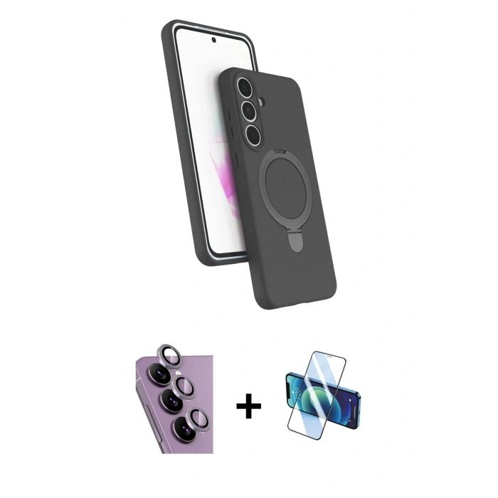 MARSİLYAN™- Galaxy S24 FE Kılıf İz Işık Koleksiyonu - Siyah 3D Antistatik Seramik Nano Ekran Koruyucu + Raze Metal Kamera Lens - MR