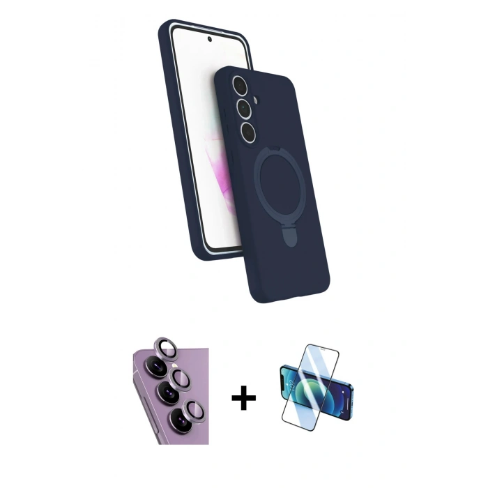 MARSİLYAN™- Galaxy S24 FE Kılıf İz Işık Koleksiyonu - Siyah 3D Antistatik Seramik Nano Ekran Koruyucu + Raze Metal Kamera Lens - MR