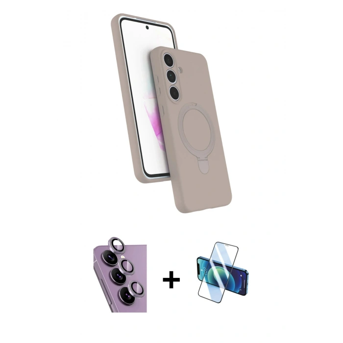 MARSİLYAN™- Galaxy S24 FE Kılıf İz Işık Koleksiyonu - Siyah 3D Antistatik Seramik Nano Ekran Koruyucu + Raze Metal Kamera Lens - MR