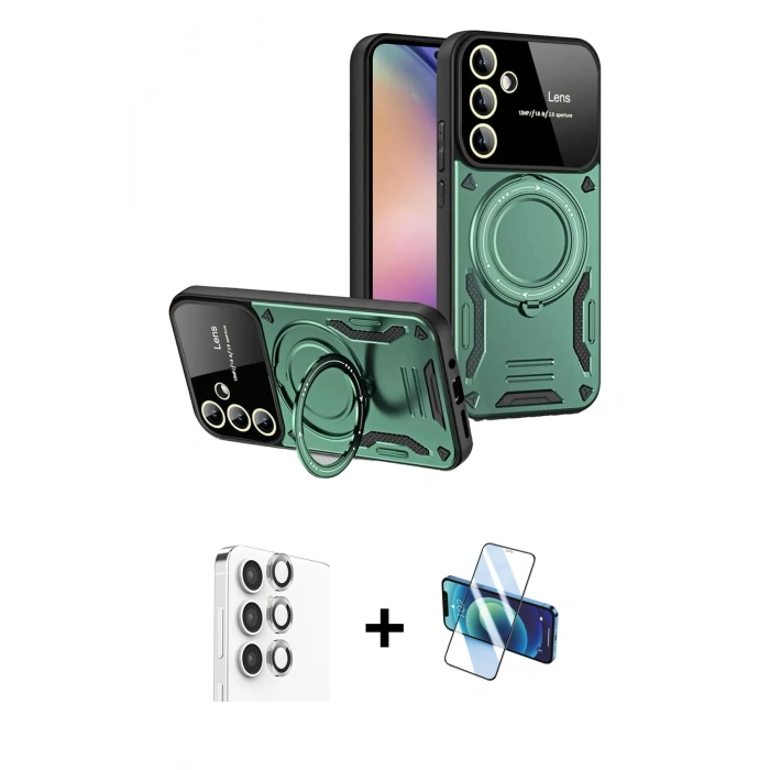 MARSİLYAN™- Galaxy S24 FE Kılıf Kıvılcım Modern Serisi - Siyah 3D Antistatik Cam Ekran Koruyucu + Raze Metal Kamera Lens - GI