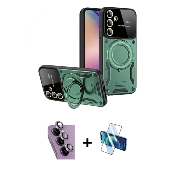 MARSİLYAN™- Galaxy S24 FE Kılıf Kıvılcım Modern Serisi - Siyah 3D Antistatik Cam Ekran Koruyucu + Raze Metal Kamera Lens - MR