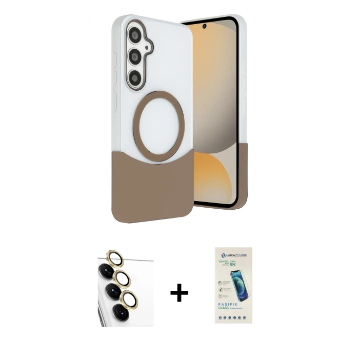 MARSİLYAN™- Galaxy S24 FE Kılıf Kozmos Form Özel Seri - Şeffaf Pasifik Cam Ekran Koruyucu + Raze Metal Kamera Lens - SI