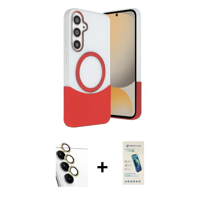 MARSİLYAN™- Galaxy S24 FE Kılıf Kozmos Form Özel Seri - Şeffaf Pasifik Cam Ekran Koruyucu + Raze Metal Kamera Lens - SI