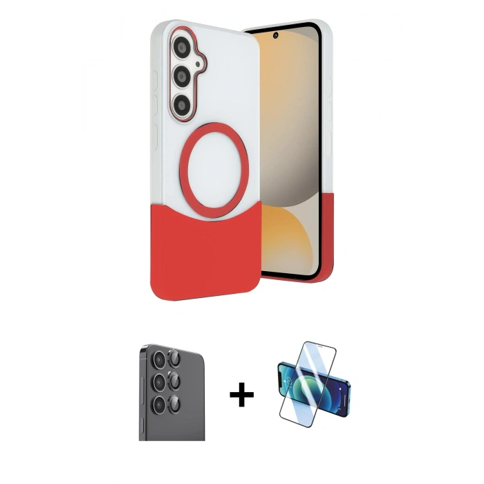 MARSİLYAN™- Galaxy S24 FE Kılıf Kozmos Form Özel Seri - Siyah 3D Antistatik Cam Ekran Koruyucu + Raze Metal Kamera Lens - SH