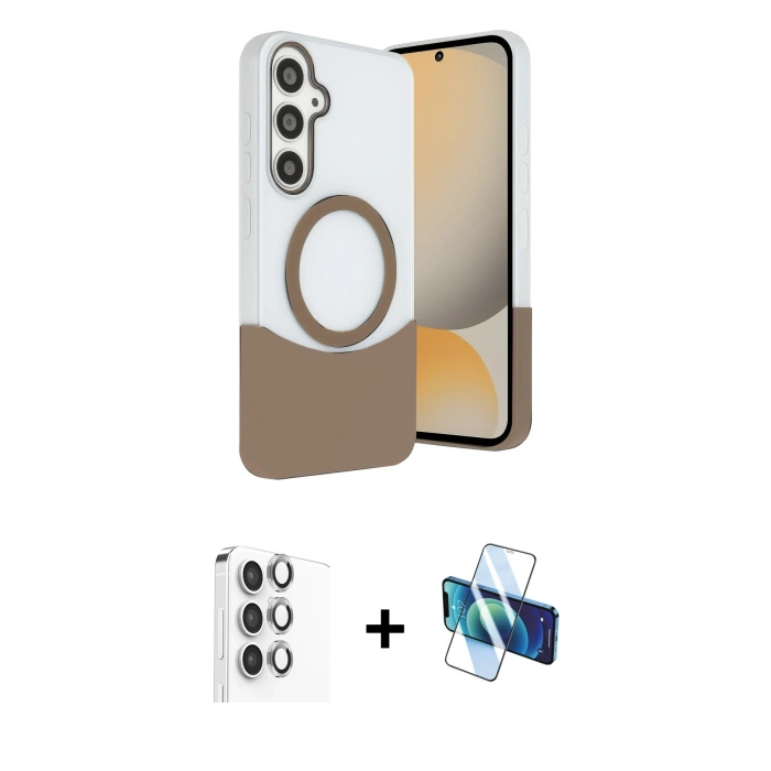 MARSİLYAN™- Galaxy S24 FE Kılıf Kozmos Form Özel Seri - Siyah 3D Antistatik Cam Ekran Koruyucu + Raze Metal Kamera Lens - GI