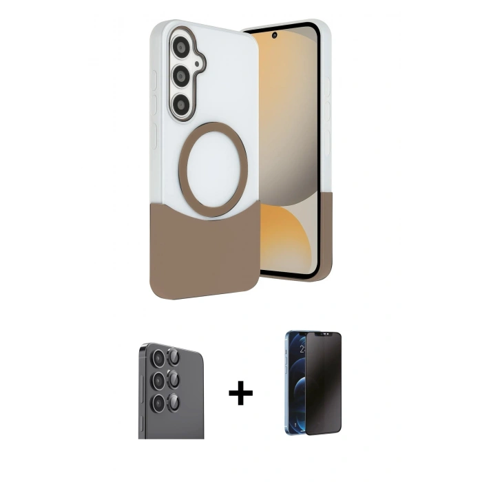MARSİLYAN™- Galaxy S24 FE Kılıf Kozmos Form Özel Seri - Siyah 3D Antistatik Hayalet Cam Ekran Koruyucu + Raze Metal Kamera Lens - SH