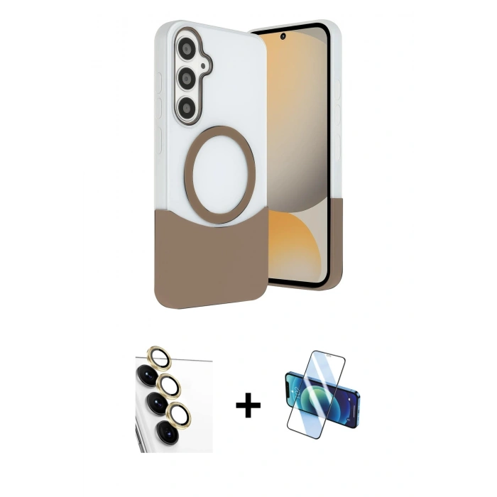 MARSİLYAN™- Galaxy S24 FE Kılıf Kozmos Form Özel Seri - Siyah 3D Antistatik Seramik Nano Ekran Koruyucu + Raze Metal Kamera Lens - SI