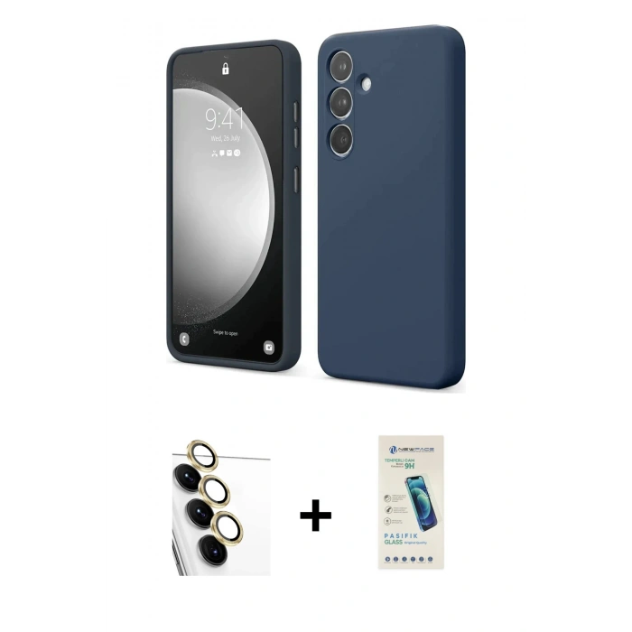 MARSİLYAN™- Galaxy S24 FE Kılıf Kozmos Yansıma Özel Seri - Şeffaf Pasifik Cam Ekran Koruyucu + Raze Metal Kamera Lens - SI