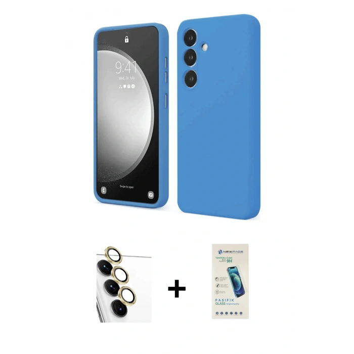 MARSİLYAN™- Galaxy S24 FE Kılıf Kozmos Yansıma Özel Seri - Şeffaf Pasifik Cam Ekran Koruyucu + Raze Metal Kamera Lens - SI
