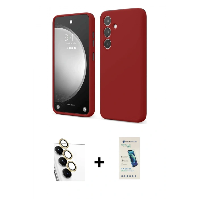 MARSİLYAN™- Galaxy S24 FE Kılıf Kozmos Yansıma Özel Seri - Şeffaf Pasifik Cam Ekran Koruyucu + Raze Metal Kamera Lens - SI