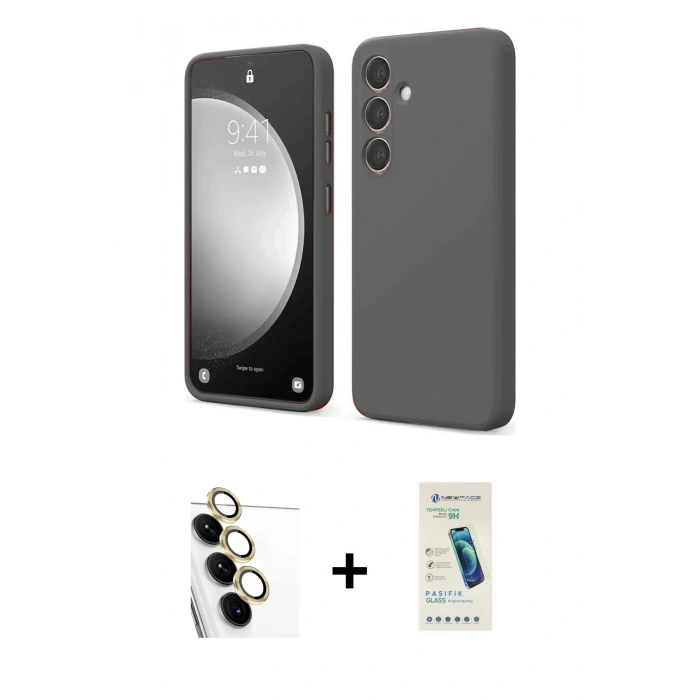 MARSİLYAN™- Galaxy S24 FE Kılıf Kozmos Yansıma Özel Seri - Şeffaf Pasifik Cam Ekran Koruyucu + Raze Metal Kamera Lens - SI
