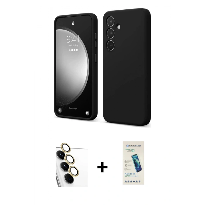 MARSİLYAN™- Galaxy S24 FE Kılıf Kozmos Yansıma Özel Seri - Şeffaf Pasifik Cam Ekran Koruyucu + Raze Metal Kamera Lens - SI