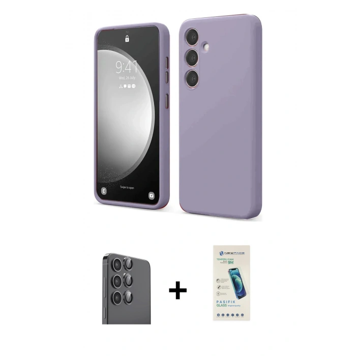 MARSİLYAN™- Galaxy S24 FE Kılıf Kozmos Yansıma Özel Seri - Şeffaf Pasifik Cam Ekran Koruyucu + Raze Metal Kamera Lens - SH