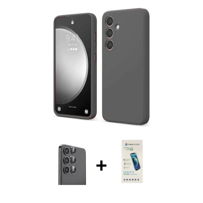 MARSİLYAN™- Galaxy S24 FE Kılıf Kozmos Yansıma Özel Seri - Şeffaf Pasifik Cam Ekran Koruyucu + Raze Metal Kamera Lens - SH